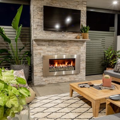 outdoor entertainment area with screening